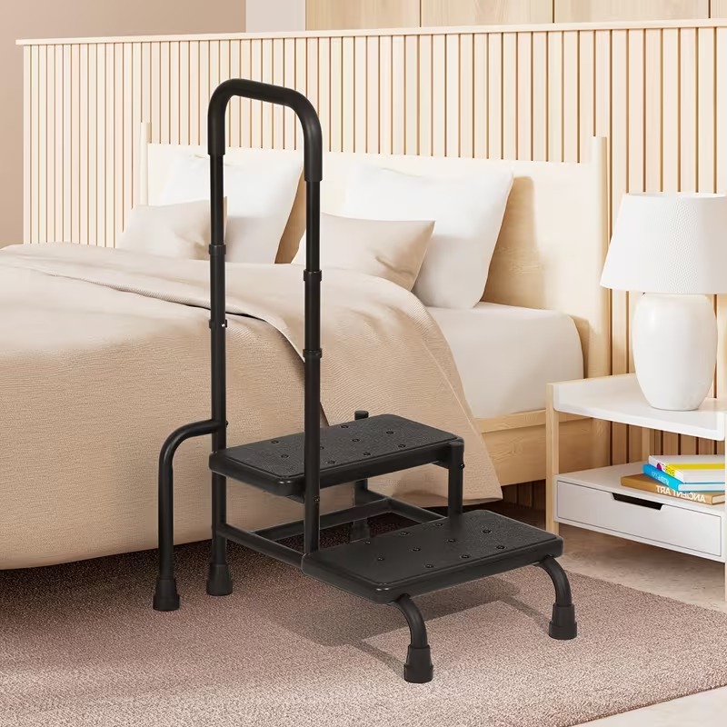 Heavy-Duty 2-Step Stool with Adjustable Handrail
